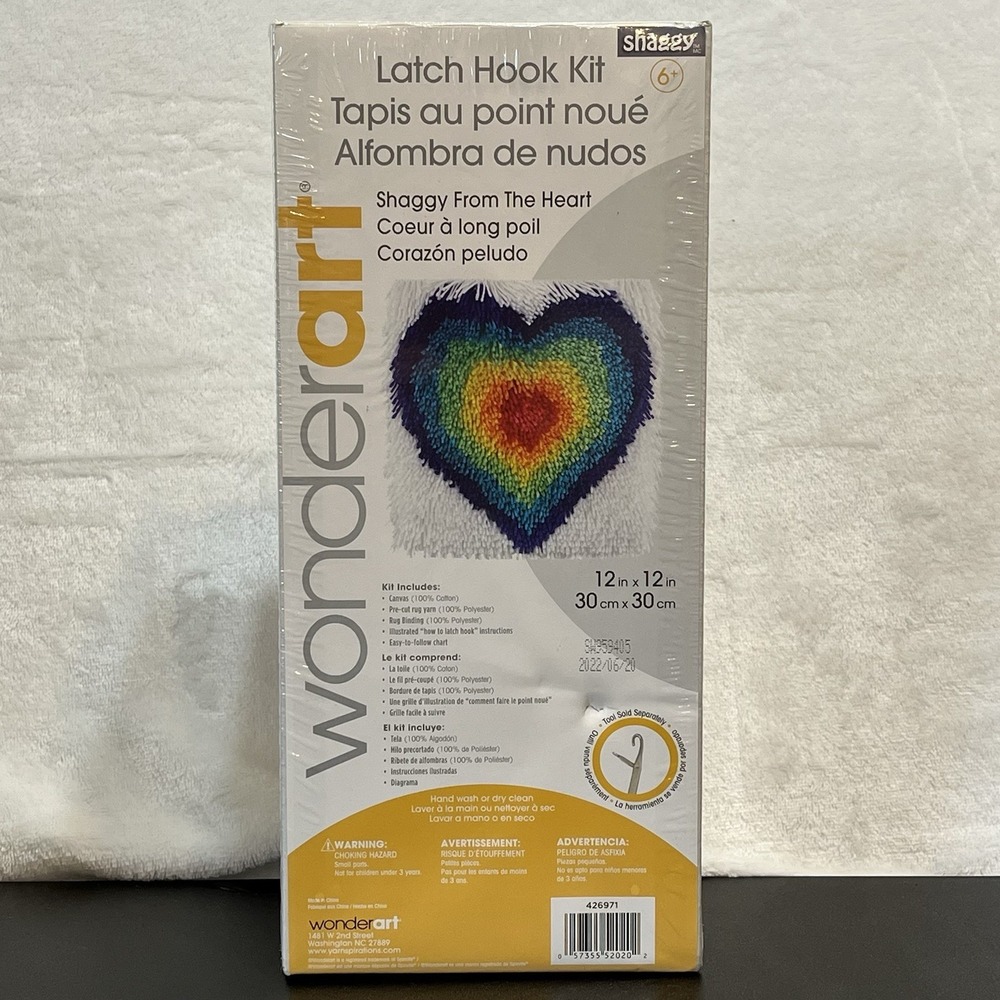 Wonderart Latch Hook Kit Sunshine Rainbow Heart Shaggy Rug New Sealed 12inx12in